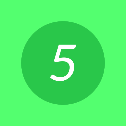 green box that displays the number five in white