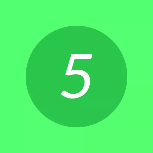 green box that displays the number five in white